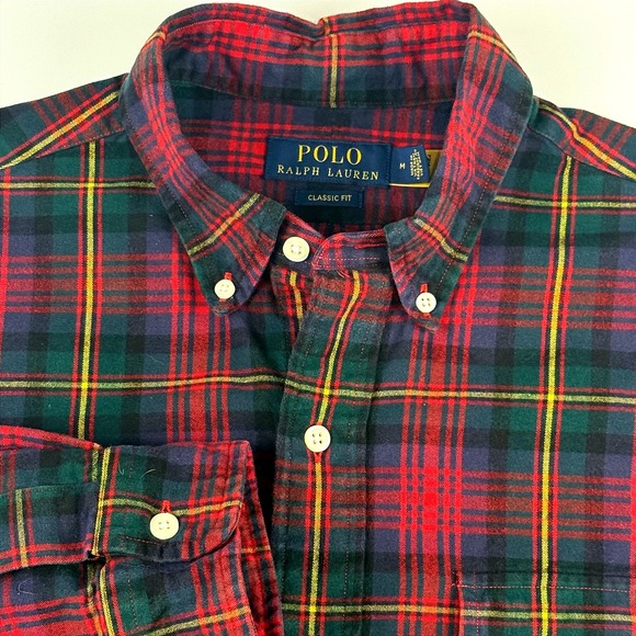 Polo Ralph Lauren Christmas Plaid Button Down Oxford Shirt Men's M Red Black - Picture 3 of 14